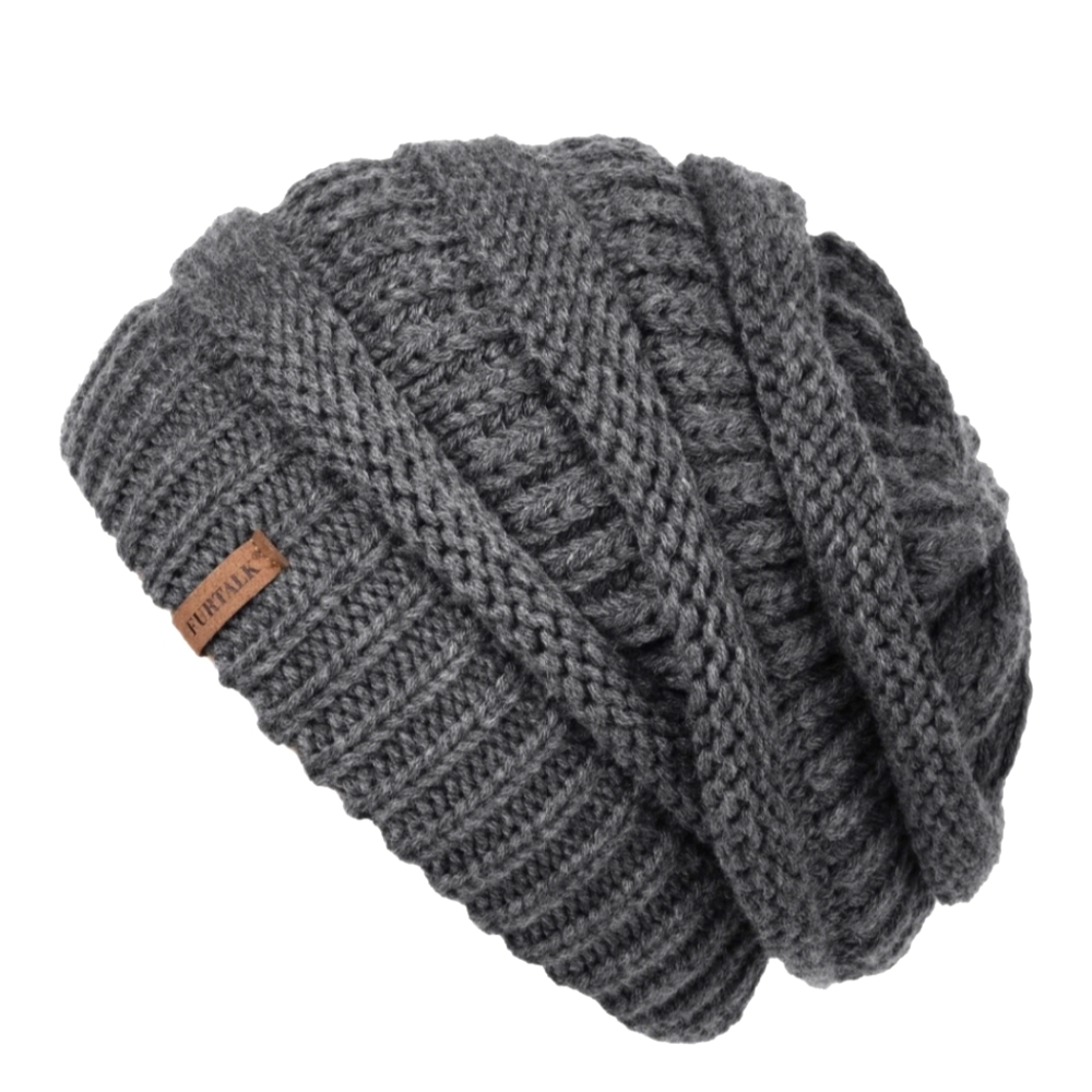Furtalk Slouchy Cable Knit, Fleece-lined Skull/Ski/Cap/Beanie, Unisex